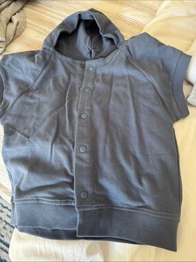 Splendid Slate Blue Short-Sleeve Hooded Snap Sweatshirt
